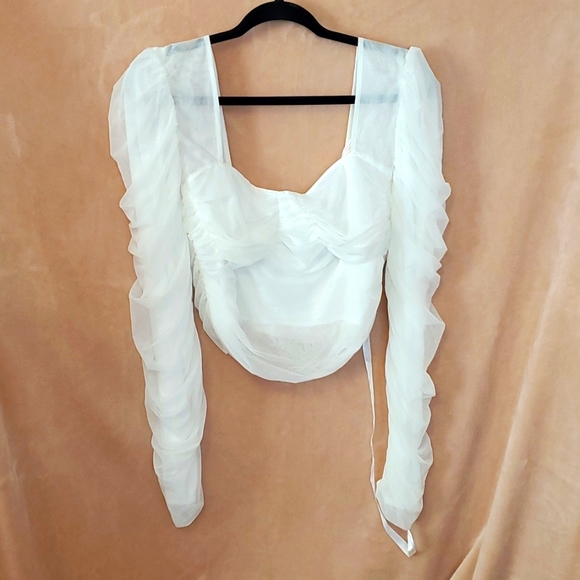 Misguided Ruched Front Milkmaid Mesh Top - Picture 1 of 7